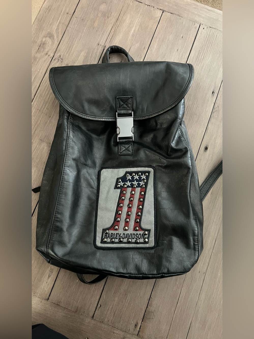 Harley Davidson #1 Patch Leather Backpack